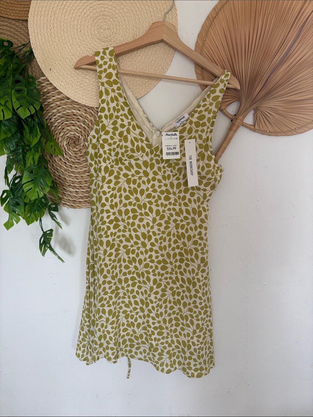 Olive Leaf Print V-Neck Sundress